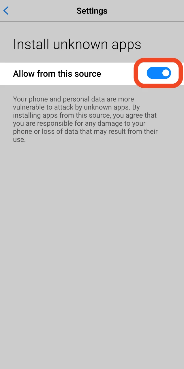 Allow Installation from Unknown Sources.